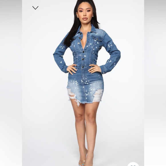 Fashion Nova Do Some Damage Denim Mini Dress - Medium Dark - Picture 5 of 10